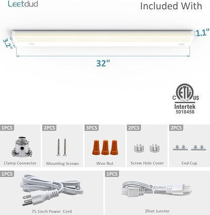 LED Under Cabinet Lighting Hardwired or Plug in, 32 Inch 16W, Dimmable 5 Color 2700K/3000K/3500K/4000K/5000K, Linkable Eyes Care Design Counter Lights for Kitchen, Sink, ETL Listed, White