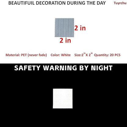 Non Fading White Reflective Stickers 2 inch X 2 inch, Outdoor Waterproof High Visibility Warning Safety Adhesive Reflector Tape (20 Pcs)