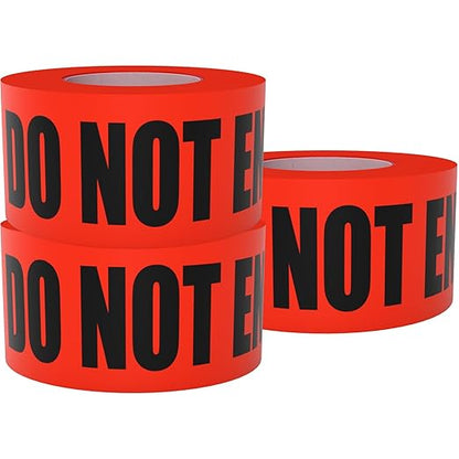 Danger Do Not Enter Tape 3 Pack 3 inch X 1000 feet • Sharp Red with a Bold Black Print for High Visibility • Tear Resistant Design