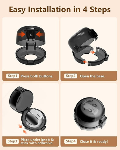 Stove Knob Covers - 5+1 Pack Heat Resistant Gas Stove Knob Covers with Child Proof Lock & Strong Adhesive, Oil-Proof Oven Knob Covers with Semi-Transparent Design, Black
