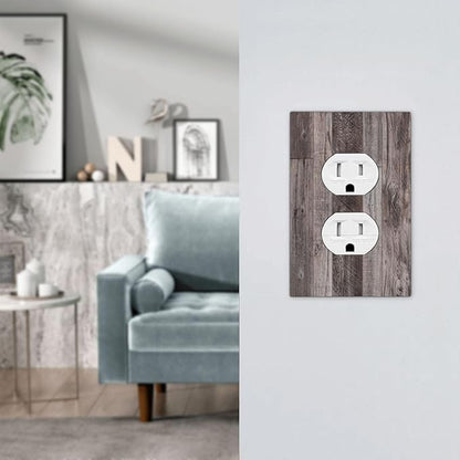 Outlet Covers Rustic Dark Grey Wood Retro Country Wooden 1 Gang Duplex Light Switch Cover Decorative Switch Plates Electrical Receptacle Faceplate Wall Plate for Farmhouse Cabin Decor