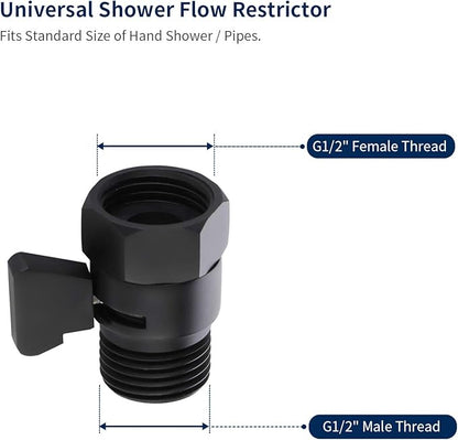 Tenfe Water Flow Control Valve, Brass Shut Off Valve Adjust Water Volume Regulator for Hand Held Shower Head & Bidet Sprayer, Matte Black Water Saver G1/2 Standard Connection