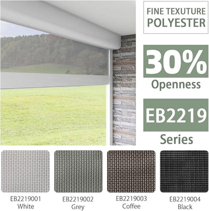 ZSHINE Hard-Wired Outdoor Snow Blocking Weatherproof Motorized Patio Roller Shades Remote Control for Porch Balcony Customized Size (White 30% Openness)
