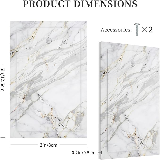 Light Switch Cover Plate Gray Gold Marble Abstract Modern Luxury 1 Gang No Device Blank Wall Plate Electrical Outlet Cover Decorative Switch Plate Covers for Bedroom Home Decor