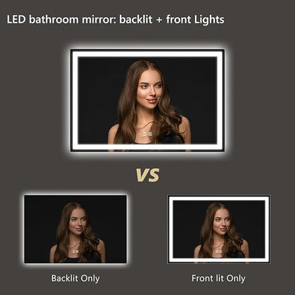 APRILSOUL 48x36 Inch LED Bathroom Mirror with Front and Backlit, Makeup Mirror with 3 Color Lights, Memory Function, Anti-Fog and Dimmable Light (Horizontal/Vertical)