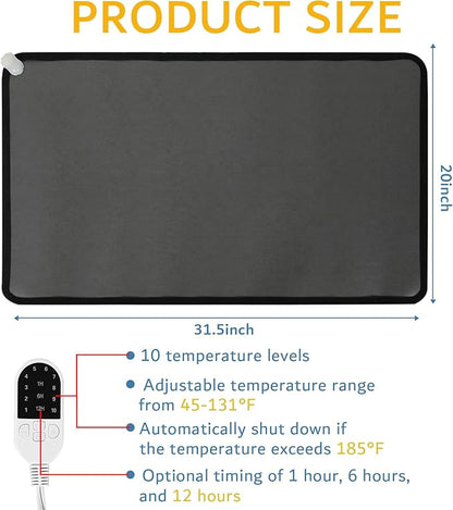 PVC 110V Heated Floor Mat Heater for Foot Warmer Under Desk 31.5 x 20 Inch Electric Heating Pad Energy Saving Carpet Pad Indoor Floor Heated Rug for Home Office Bathroom House Black