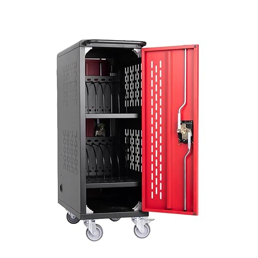 16 Unit Laptop Charging Cart Station, Mobile Charging Cabinet with Built-in Power Strip and Cable Organizers, Laptop Storage Box with Secure Locking & Wheels for Classrooms, Offices, Black
