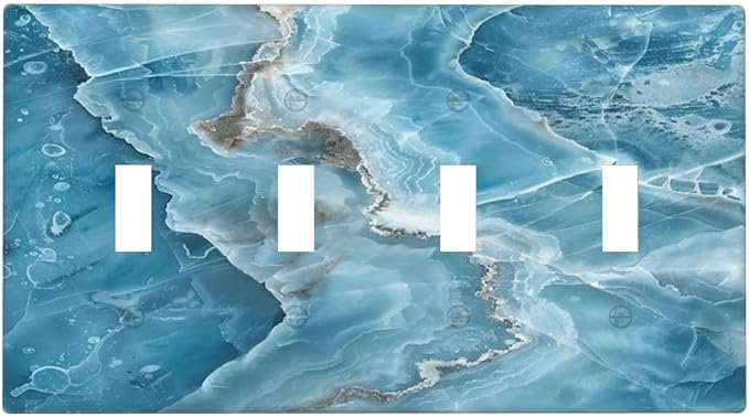 Decorative Light Switch Cover Plate Abstract Watercolor Blue Marble Texture 4 Gang Wall Plates for Electrical Outlets Quad Toggle Switch Plate Covers Outlet Covers Faceplate for Home Decor