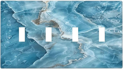Decorative Light Switch Cover Plate Abstract Watercolor Blue Marble Texture 4 Gang Wall Plates for Electrical Outlets Quad Toggle Switch Plate Covers Outlet Covers Faceplate for Home Decor