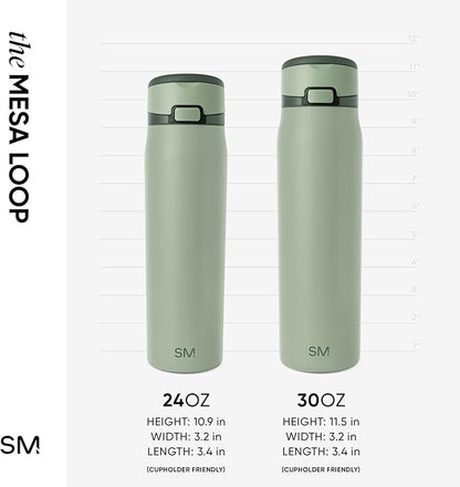 Simple Modern Mesa Loop Water Bottle with Covered Straw and Handle | 24oz Cup Holder Friendly Insulated Stainless Steel Bottles for Travel, Sports and School | Eucalyptus Mix