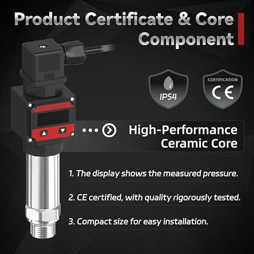 LEFOO Digital Pressure Transmitter 4-20mA Pressure Sensor Transducer with LCD Digital Display (Power Supply: 12-30VDC, Pressure Range: 0-435PSI)