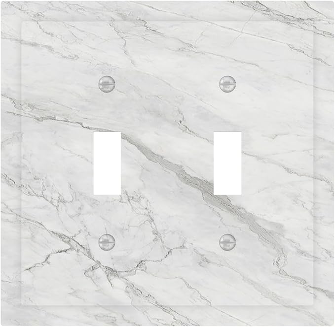 Decorative Switch Plates Marble Granite White And Grey 2 Gang Double Toggle Wall Plate Outlet Light Switch Cover Electrical Faceplate for Home Bedroom Decor