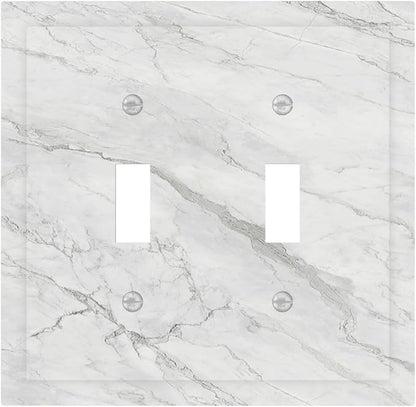 Decorative Switch Plates Marble Granite White And Grey 2 Gang Double Toggle Wall Plate Outlet Light Switch Cover Electrical Faceplate for Home Bedroom Decor