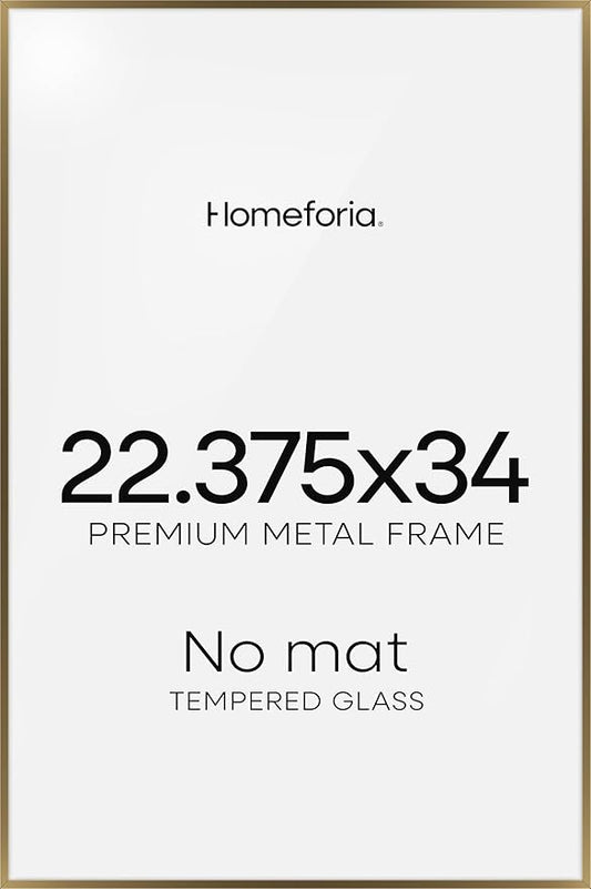 Homeforia 22.375x34 Bronze Puzzle Frame, High End Metal 22.375 x 34 Picture Frames without Mat, 34x22.375 Brass Poster Frames for Wall, 22.375by34 Puzzle Art Frames, Tempered Glass, Wall Kit, Set of 1