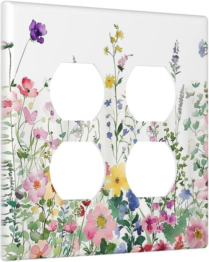 Outlet Covers Boho Colorful Flowers Plant Rustic Wildflower 2 Gang Double Duplex Decorative Light Switch Covers Electrical Wallplates Socket Faceplate for Bed Room Bathroom Decor