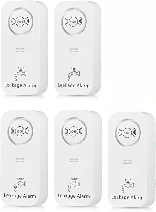 90dB Loud Water Leak Detector 5 Pack, Complete Wireless Alarm Set with 3 Probes Each for Whole House, for Kitchen Bathrooms Basement Garage, Drip & Flood Sensor