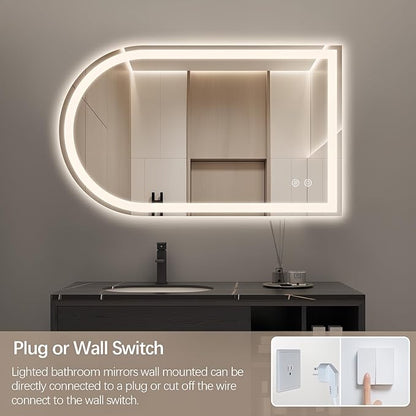 Niccy Arched LED Mirror for Bathroom, 40x24 Vanity Mirror with Light Frameless Bathroom Mirror, Smart Lighted Frontlit Mirrors with Memory Function for Bathroom Bedroom Beauty Hair Salon