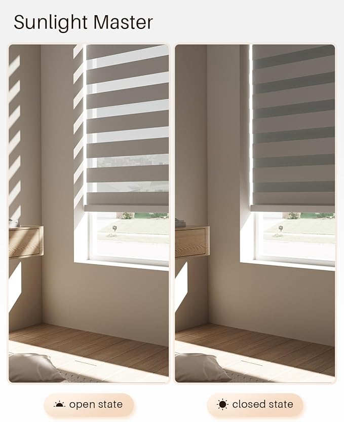 Smart Zebra Blinds for Windows, Alexa Motorized Blinds with Remote Control, Automatic Electric Power Zebra Shades for Indoor Windows (48" W x 72" H,Gray)