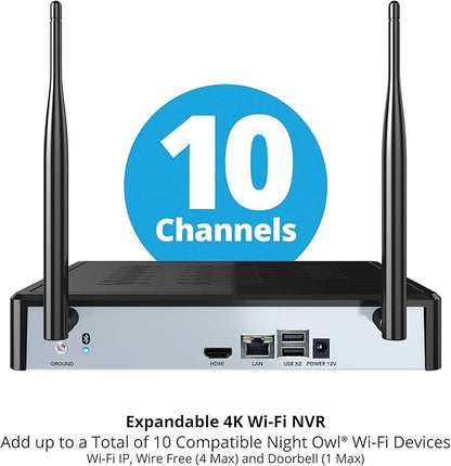 Night Owl 10 Channel Bluetooth Video Home Security Camera System with (8) Plug-in Wi-Fi 2K HD Indoor/Outdoor Spotlight Cameras with 2-Way Audio and 1TB Hard Drive (Expandable up to 10 Cameras)