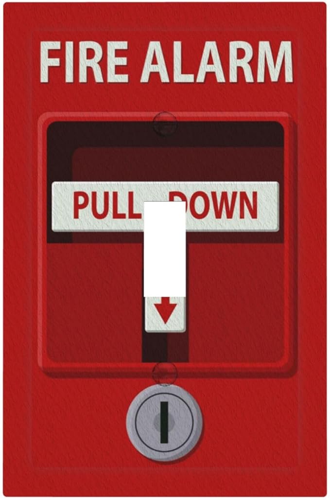 Decorative Light Switch Plate Covers Red Fire Alarm Novelty 1 Gang Wall Plate Single Toggle Switch Cover Plate Jumbo Electrical Switchplate Receptacle Faceplate for Bedroom Office Decor