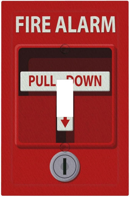 Decorative Light Switch Plate Covers Red Fire Alarm Novelty 1 Gang Wall Plate Single Toggle Switch Cover Plate Jumbo Electrical Switchplate Receptacle Faceplate for Bedroom Office Decor