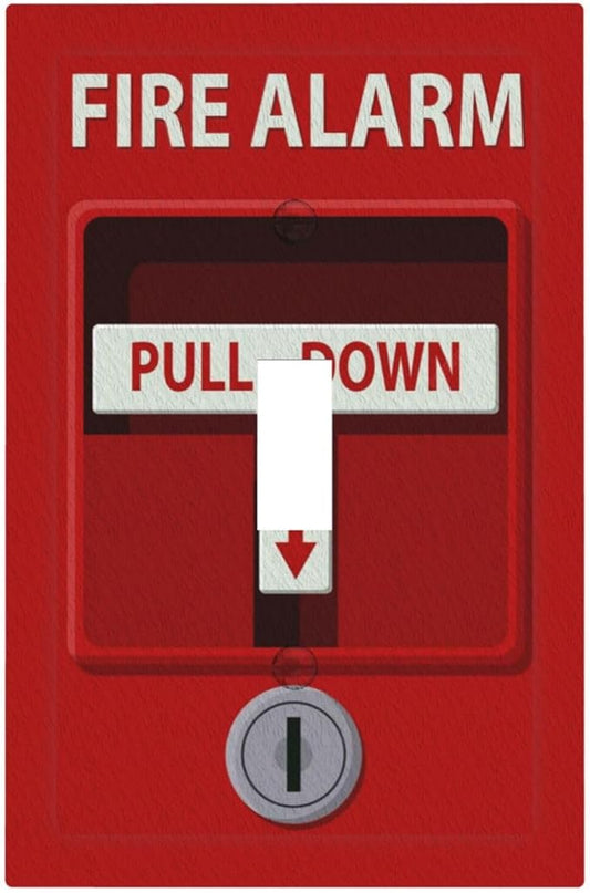 Decorative Light Switch Plate Covers Red Fire Alarm Novelty 1 Gang Wall Plate Single Toggle Switch Cover Plate Jumbo Electrical Switchplate Receptacle Faceplate for Bedroom Office Decor
