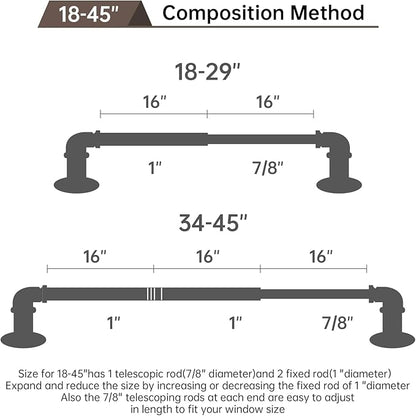 Silver Curtain Rods 18 to 45 in,Wraparound Curtain Rods,Adjustable Length,1 in Diameter Pipe,Wall or Ceiling Mounted,for Bedroom and Living Room (Silver 18” to 45”)