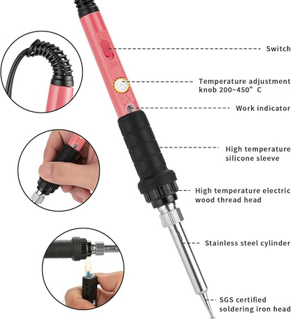 Soldering Iron Kit, 60W Soldering Iron with 5pc Interchangeable Tips, 10-in-1 Adjustable Temperature Solder Welding Tools, Fast Heating, Electronic Repair, 110V
