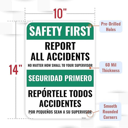 1PC Safety Sign, 14 x 10 Inches - Aluminum - Safety Decorations Posters For Workplace - Bilingual Spanish