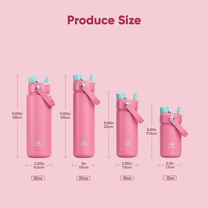 ENCOOL Insulated Water Bottle with Straw Stainless Steel Water Bottle, Leak-Proof, BPA-Free, Double Wall Vacuum Keeps Cold for 24 Hours for Sports, Travel, School (26 oz, Tulip)