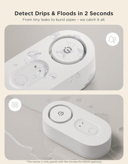 GoveeLife Water Leak Detector 5 Pack with 105dB Adjustable Alarm, Water Alarm with Dual Sets Sensor Probes Leaks and Floods. Suit for Home, Basement, and Kitchen(Cannot Connect to Wi-Fi Directly)