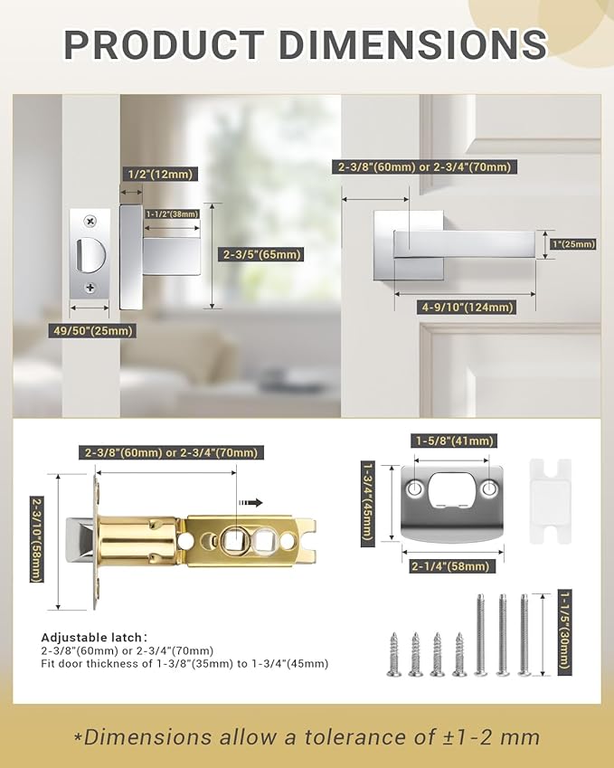 KNOBWELL 5 Pack Door Handles Polished Chrome Interior Door Levers for Hallway Closet Keyless Bedroom Doorknob with Lock