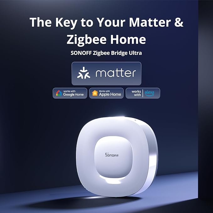 SONOFF Zigbee Bridge Ultra - Matter Compatible Smart Hub for IoT, 256 Device Capacity, 1.5GHz Dual-Core CPU, 1GB DDR4, Ethernet & Wi-Fi, 200m Range, Smart Security Alerts