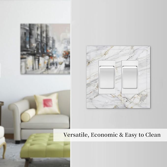 Decorative Outlet Covers Gray Gold Marble Abstract Modern Luxury 2 Gang Double Rocker Light Switch Cover Plate Electrical Switch Plate Cover Decorate GFCI Wall Plate for Bedroom Home Decor