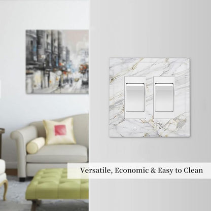 Decorative Outlet Covers Gray Gold Marble Abstract Modern Luxury 2 Gang Double Rocker Light Switch Cover Plate Electrical Switch Plate Cover Decorate GFCI Wall Plate for Bedroom Home Decor