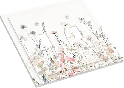 Floral Watercolor Wildflower Dandelion Plant Decorative Switch Plates 2 Gang Double Toggle Outlet Light Switch Cover Wall Plate Electrical Faceplate for Farmhouse Bed Room Decor