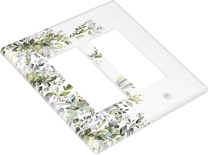 Decorative Outlet Covers Rustic Eucalyptus Leaves Green Leaf 2 Gang Light Switch Cover Plate Double Rocker Wall Plate Switch Plate Covers Faceplate for Bedroom Home Decor （2 Pack）