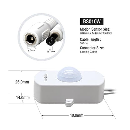 Sensky BS010W DC 12v to 30v PIR Motion Activated Sensor Switch DIY LED Lighting (Delay Time, Sensor Distance Adjustable)