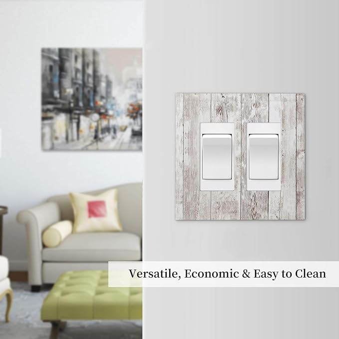 Decorative Outlet Covers Rustic Vintage White Wood Grain 2 Gang Double GFCI Rocker Electrical Wall Panels Light Switch Cover Plate for Farmhouse Home Decor