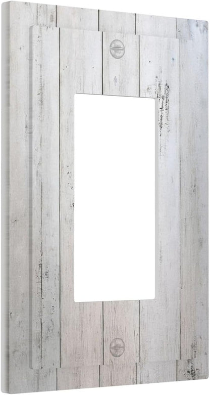 Rustic White Grey Wood Grain Decorative Outlet Covers 1 Gang Single Rocker Light Switch Cover Plate Wall Plates GFCI Faceplate for Bedroom Bathroom Decor