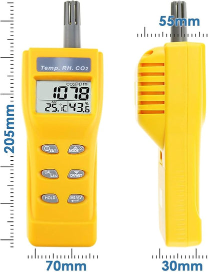 CO2 Meter Portable CO2 Detector Digital CO2 Monitor with Alarm Function Carbon Dioxide Temperature and Humidity Meter, NDIR CO2 Sensor Indoor Air Quality Monitor for Home Office Grow Room