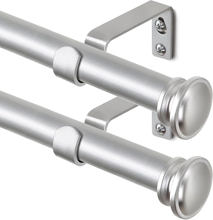 TONIAL 2 Pack Curtain Rods for Windows 48 to 84 Inch, Telescoping Splicing 3/4 Inch Single Rods for Windows Decorative Drapery Rod 32 to 86 with Small Finial, Silver