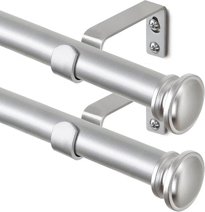 TONIAL 2 Pack Curtain Rods for Windows 48 to 84 Inch, Telescoping Splicing 3/4 Inch Single Rods for Windows Decorative Drapery Rod 32 to 86 with Small Finial, Silver