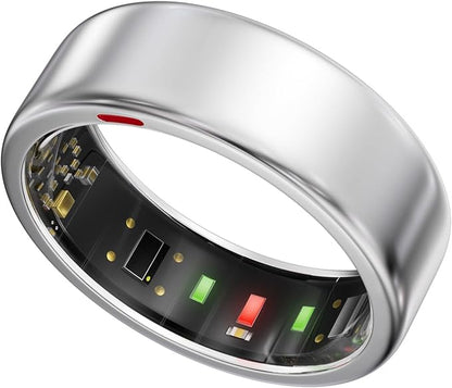 Smart Ring for Women Men- Sleep/Fitness/Stress/Heart Rate Tracker- Menstrual Records - 7 Days Battery Life - Wireless Charging - No APP Subscription - iOS & Android Compatible (Silver, Size 11)