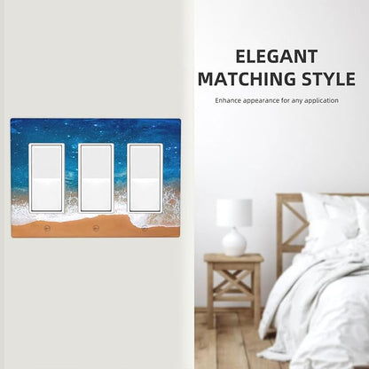 Blue Sea Ocean Beach Waves Triple Rocker Light Switch Covers 3 Gang Outlet Cover Wall Plates Decorative Switch Plates Electrical GFCI Faceplate Switchplate for Home Decor 4.49 X 6.38 IN