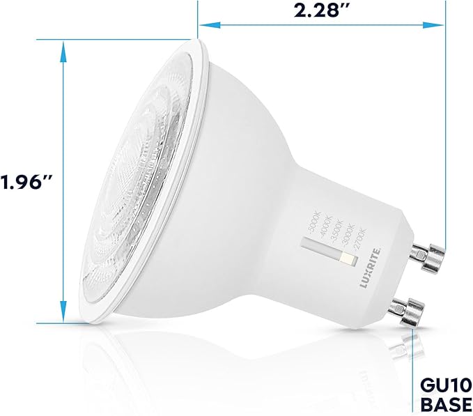 LUXRITE GU10 LED Bulbs Dimmable, 50W Halogen Equivalent, 5 Color Selectable 2700K-5000K, 6.5 Watt, 500 Lumens, 120V Spotlight LED Bulb GU10, Enclosed Fixture Rated (6 Pack)