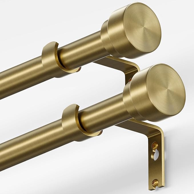 Oneach 2-Pack Heavy Duty Curtain Rods for Windows 48 to 84 Inch, 1 Inch Pole Adjustable Curtain Rod Set with Easy Installation and Modern Design (Antique Gold, 16 to 88 Inch)