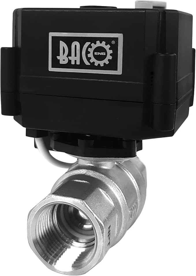 BACOENG Motorized Ball Valve, 2 Wire Auto Return 3/4" Stainless Steel Electrical Ball Valve with Full Port, AC/DC9-24V Manually Closable (Normally Closed), Black
