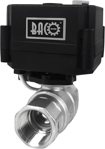 BACOENG Motorized Ball Valve, 2 Wire Auto Return 3/4" Stainless Steel Electrical Ball Valve with Full Port, AC/DC9-24V Manually Closable (Normally Closed), Black