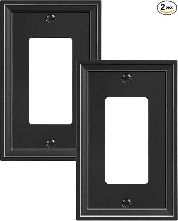 2-Pack Decorator Outlet Cover Plate, Black Decorative Switch Plates and Outlet Covers, Natural Bamboo Fiber Wall Plates for Electrical Outlets, Receptacle, GFCI Outlet, Dimmer Switch